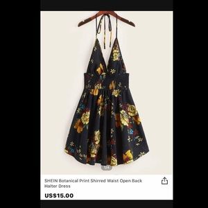 Botanical / Floral Open Back Halter Tie Dress